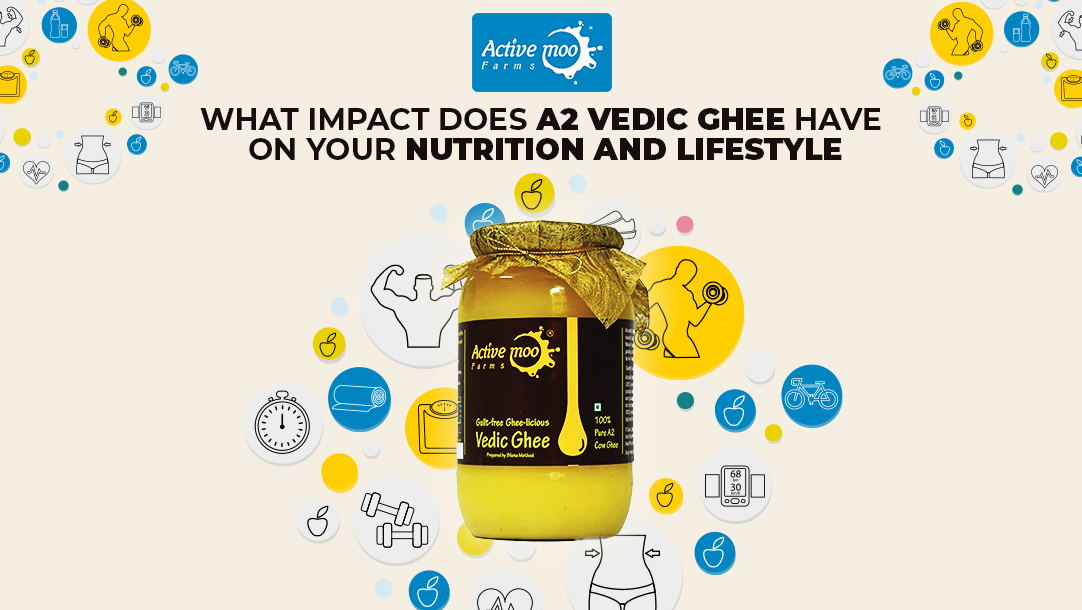 A2 vedic ghee impacts on nutrition and lifestyle and a bottle of A2 vedic ghee
